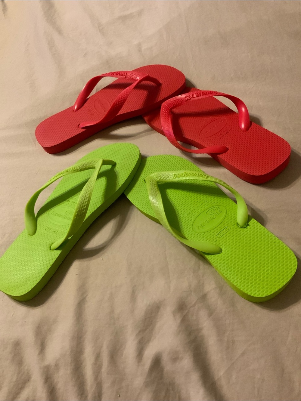 Neon/Lemon Green & Red Flip Flops - Havaianas - Size 8.5/9